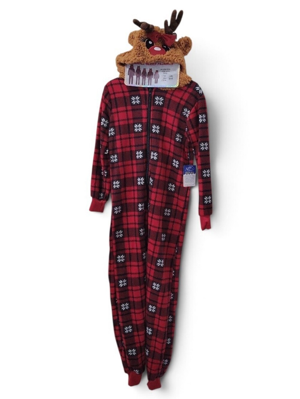 Family Sleep Pajamas Red Plaid Kids Pajamas with Reindeer With Bow Hood 6/6x